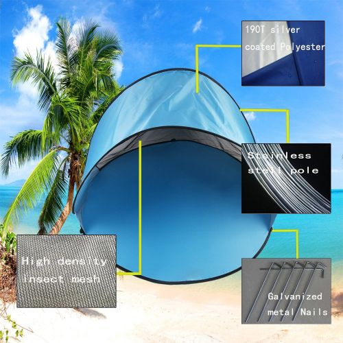  Homboon Automatic Beach Tent, Pop-up Instant Sun Shelter Portable Cabana with Carry Bag Outdoor Anti-Uv Canopy Lightweight Foldable Shade Tent for Camping Fishing Hiking Picnic,59×