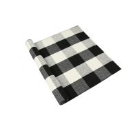 Homcomoda Cotton Plaid Checkered Area Rug Hand Braided Kitchen Floor Rug Runner Washable Carpet (23.6” by 51.2”, Plaid-Black and White)