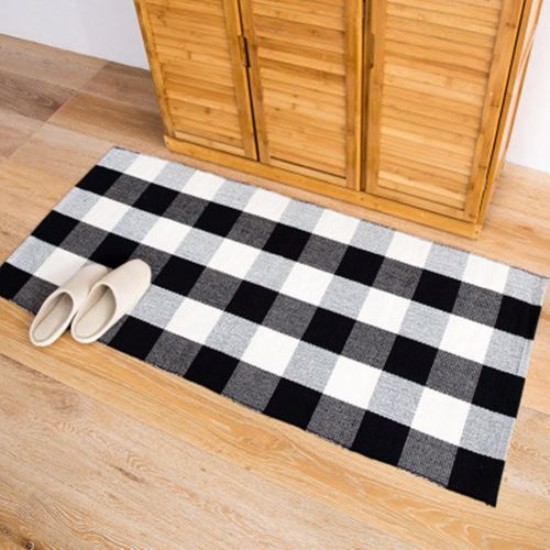  Homcomoda Cotton Plaid Checkered Area Rug Hand Braided Kitchen Floor Rug Runner Washable Carpet (23.6” by 51.2”, Plaid-Black and White)