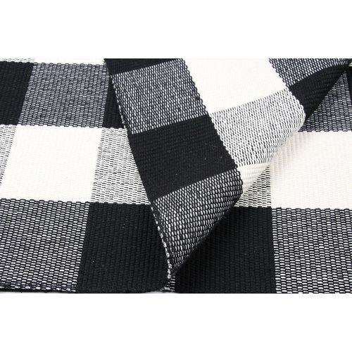  Homcomoda Cotton Plaid Checkered Area Rug Hand Braided Kitchen Floor Rug Runner Washable Carpet (23.6” by 51.2”, Plaid-Black and White)