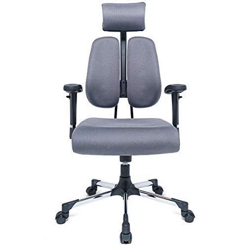  Homcy Fabric Executive Office Chair, High Back Desk Chair with Adjustable Dual-backrest, Lumbar Support, Armrest, Headrest, and Mute Wheel (Grey)