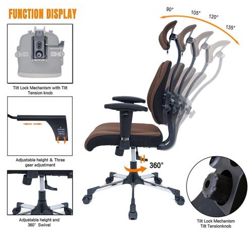  Homcy Fabric Executive Office Chair, High Back Desk Chair with Adjustable Dual-backrest, Lumbar Support, Armrest, Headrest, and Mute Wheel (Grey)