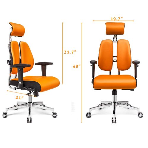  Homcy Fabric Executive Office Chair, High Back Desk Chair with Adjustable Dual-backrest, Lumbar Support, Armrest, Headrest, and Mute Wheel (Orange PU)