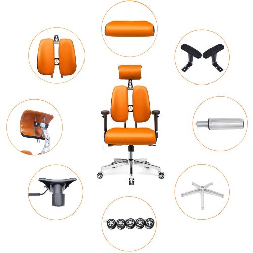  Homcy Fabric Executive Office Chair, High Back Desk Chair with Adjustable Dual-backrest, Lumbar Support, Armrest, Headrest, and Mute Wheel (Orange PU)