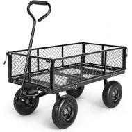 Homdox Steel Garden Cart 680 lbs Capacity Heavy Duty Garden Wagons,with Removable Steel Mesh Sides to Convert into Flatbed,Utility Metal Wagon w/ 180°Rotating Handle (Black, 680lbs)