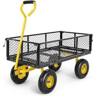 Homdox Steel Garden Cart 680 lbs Capacity Heavy Duty Garden Wagons,with Removable Steel Mesh Sides to Convert into Flatbed,Utility Metal Wagon w/ 180°Rotating Handle and 2 Tags Recyclable