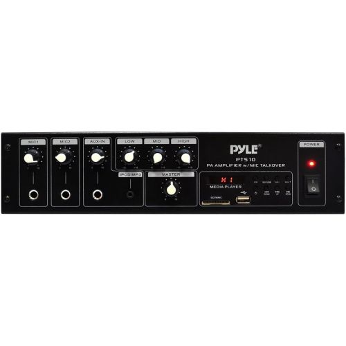  Pyle Home Audio Power Amplifier Mixer - 240W 5 Channel Sound Stereo Entertainment Receiver Box wFM Radio Antenna, USB, RCA, AUX, LED, 2 MIC IN - For Speaker, Studio Theater, PA System