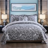 Home Nordmiex Cotton Bedspread Quilt Sets All Season Bedspread with Pillow Shams Set,Bird on Branches Pattern Grey Background,3-Piece,Queen Full Size, Ultra Soft Bed Quilts Quilted Cove