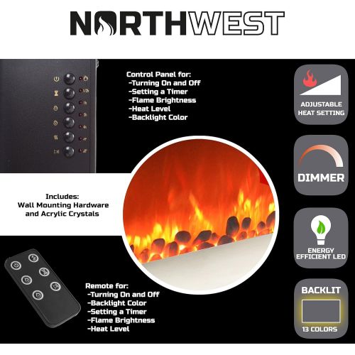  Home 13 (Brushed Silver) Electric Fireplace-Wall Mounted with 13 Backlight Colors, Adjustable Heat and Remote Control-31 inch by Northwest, 31