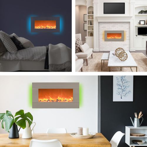  Home 13 (Brushed Silver) Electric Fireplace-Wall Mounted with 13 Backlight Colors, Adjustable Heat and Remote Control-31 inch by Northwest, 31