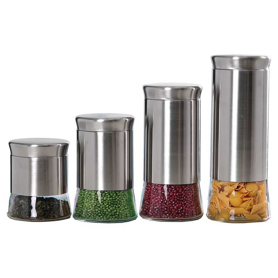  Home Basics 4-Piece Essence Stainless Steel Canister Set