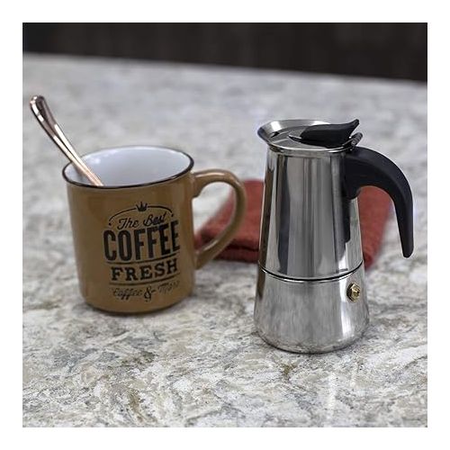  Home Basics EM00248 2 Cup Stainless Steel Espresso Maker, Silver