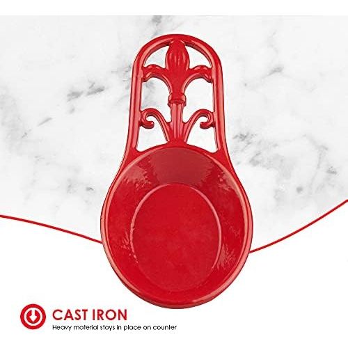  Home Basics Cast Iron Fleur De Lis Spoon Rest (Red)
