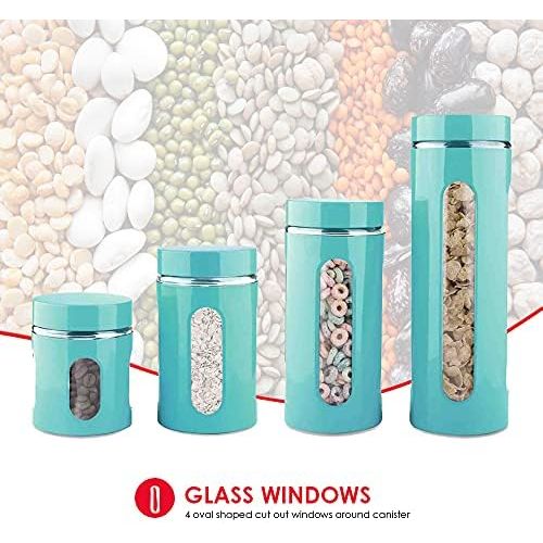  Home Basics 4-Piece Glass Canister Cylinder Set with Clear Window (Turquoise)