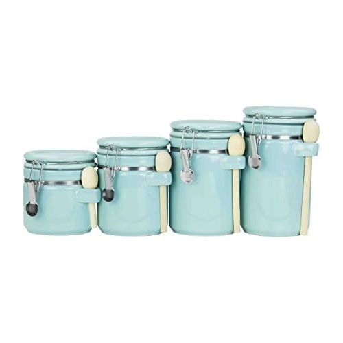  Home Basics 4PC Ceramic Canister Set W/Spoon (Turquoise)