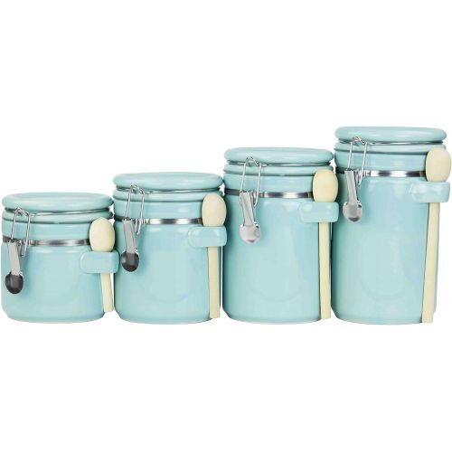  Home Basics 4PC Ceramic Canister Set W/Spoon (Turquoise)