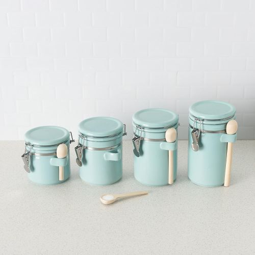  Home Basics 4PC Ceramic Canister Set W/Spoon (Turquoise)