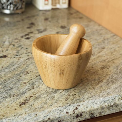  Home Basics Mortar and Pestle Bamboo: Mortar And Pestle Wood: Kitchen & Dining