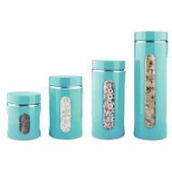 Home Basics 4-Piece Glass Canister Cylinder Set with Clear Window (Turquoise)