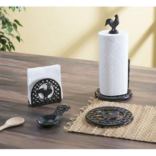  Home Basics Cast Iron Rooster (Black) Trivet, 8 x 8 x .62