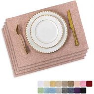 [아마존베스트]Home Brilliant Placemats Set of 4 Heat Resistant Dining Table Place Mats for Kitchen Table, 13 x 19 inches, Pink