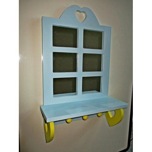  Home Decor By Design Wall Wooden Shelf, Shabby Chic, Wooden Shelf, Nursery Room, Boys Room, Girls Room, Kids Room, Yellow and Blue, Shabby Chic, Peg Hooks, Wall Decor, Storage and Organization, Wall Di