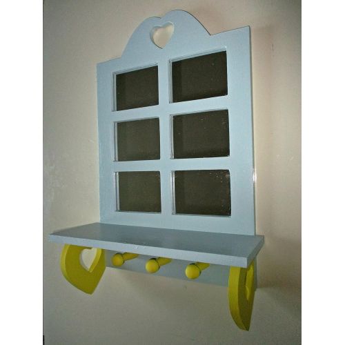  Home Decor By Design Wall Wooden Shelf, Shabby Chic, Wooden Shelf, Nursery Room, Boys Room, Girls Room, Kids Room, Yellow and Blue, Shabby Chic, Peg Hooks, Wall Decor, Storage and Organization, Wall Di