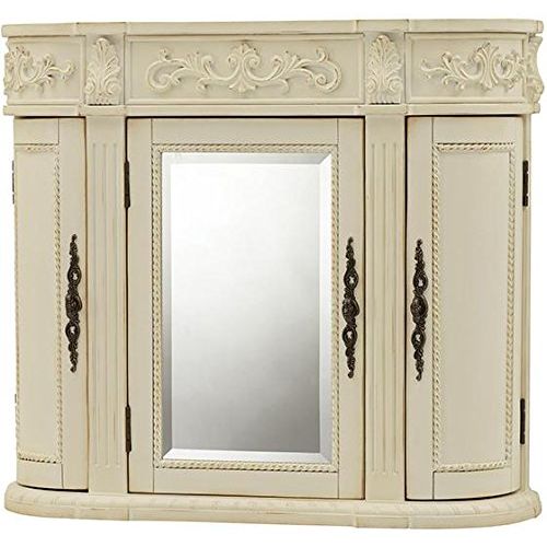  Home Decorators Collection Chelsea 3 door Mirror Wall Bath Cabinet, 28Hx31.5Wx8.5D, ANTIQUE WHITE