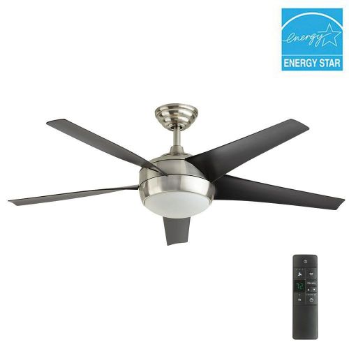  Home Decorators Collection Windward IV 52 in. LED Indoor Brushed Nickel Ceiling Fan with Light Kit and Remote Control