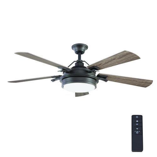  Home Decorators Collection Westerleigh 54 in. Integrated LED IndoorOutdoor Natural Iron Ceiling Fan with Light Kit and Remote Control