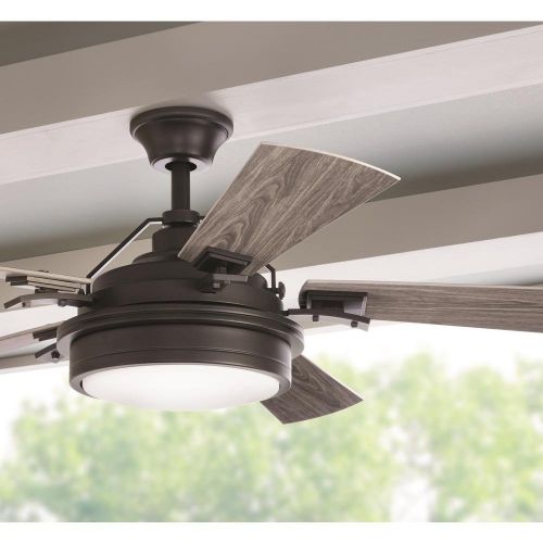  Home Decorators Collection Westerleigh 54 in. Integrated LED IndoorOutdoor Natural Iron Ceiling Fan with Light Kit and Remote Control