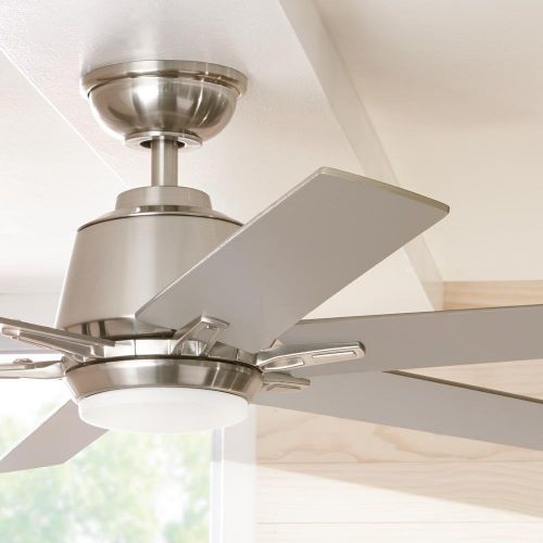  Home Decorators Collection YG493A-BN Kensgrove 54 in. Integrated LED Indoor Brushed Nickel Ceiling Fan with Light Kit and Remote Control