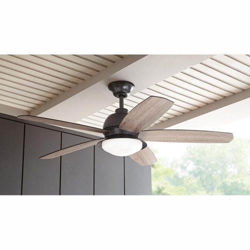  Home Decorators Collection Ackerly 52 in. LED IndoorOutdoor Natural Iron Ceiling Fan with Light Kit and Remote Control