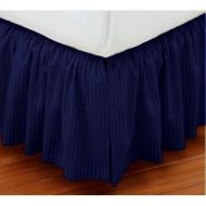 Home Decore Linen Luxurious Hotel Quality 700 Thread Count Egyptian Cotton Cal King 1 Piece Dust Ruffle Bed Skirt 18 Drop Length Only, Striped Navy Blue