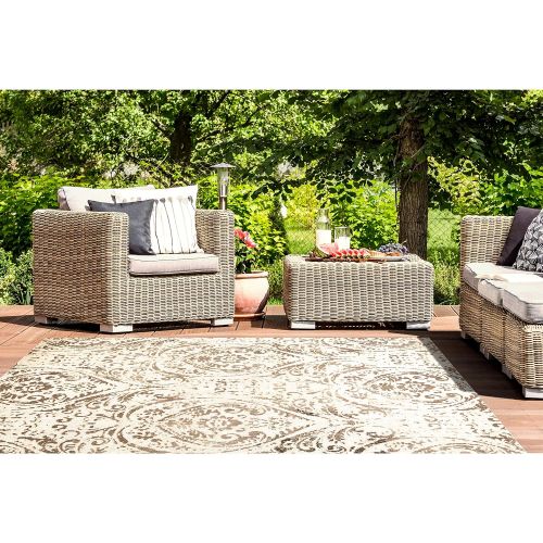  Home Dynamix 4151-123 Nicole Miller Patio Sofia Juniper Indoor/Outdoor Area Rug 710 Round, Damask Ivory/Gray