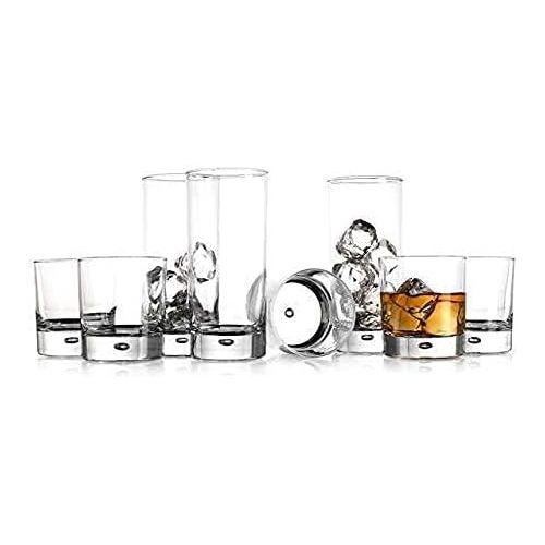  [아마존베스트]Drinking Glassware Set by Home Essentials & Beyond Set of 8 Tumbler and Rocks Glasses-Includes 4 Cooler Glasses (17oz) and 4 Rocks Glasses (10oz),  Suitable for Cocktails, Whisky