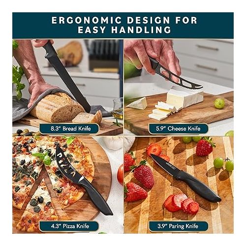 Home Hero Kitchen Knife Set with Sharpener - High Carbon Stainless Steel Knife Block Set with Ergonomic Handles (20 Pcs - Black)