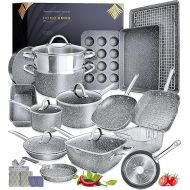 Home Hero Pots and Pans Set Non Stick - Induction Compatible Kitchen Cookware Sets + Bakeware Sets - Non Stick, PFOA Free, Oven Safe Pot and Pan Set Nonstick (23 Pcs - Granite)