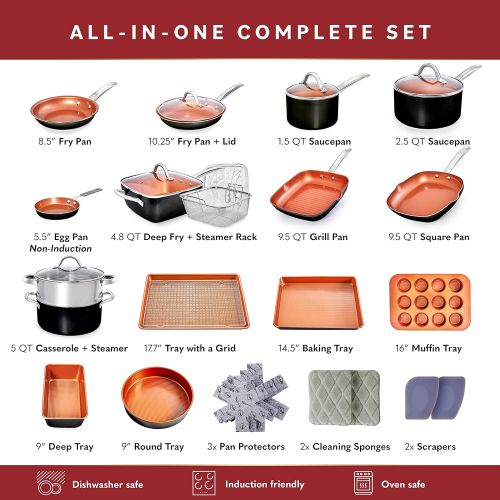  Home Hero Copper Pots and Pans Set -23pc Copper Cookware Set Copper Pan Set Ceramic Cookware Set Ceramic Pots and Pans Set Nonstick Induction Cookware Sets Pot and Pan Set Nonstick