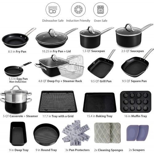  Home Hero Kitchen Pots and Pans Set Nonstick Induction Cookware Sets -23pc Induction Pots and Pans for Cooking Kitchen Cookware Sets with Frying Pans Nonstick Pots and Pans Set Non Sticking