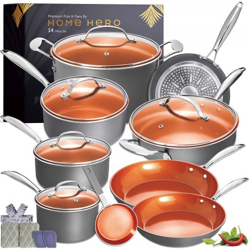  Home Hero Pots and Pans Set 14 Pc Nonstick Kitchen Cookware Sets, Induction Cookware Pans for Cooking Pot and Pan Set Stainless Steel Pots and Pans Set Copper Kitchen Set Cooking S