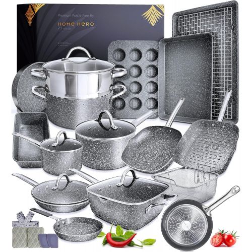  Home Hero Granite Cookware Sets Nonstick Pots and Pans Set Nonstick - 23pc Kitchen Cookware Sets Induction Cookware Induction Pots and Pans for Cooking Pan Set Granite Cookware Set Non Stick