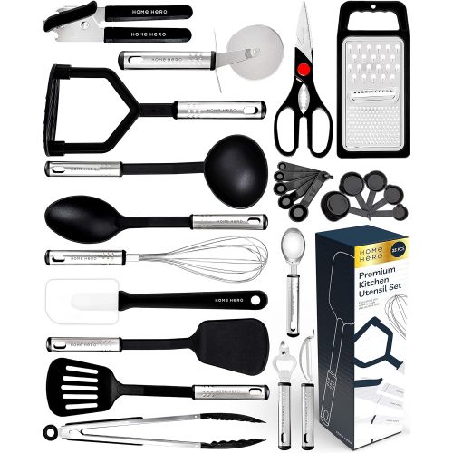  Home Hero 25 pcs Kitchen Utensils Set - Nylon & Stainless Steel Cooking Utensils Set - Non-Stick Kitchen Utensils with Spatula - Kitchen Gadgets Cookware Set - Kitchen Tool Set - K