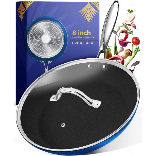  Home Hero Stone Coated Nonstick Frying Pan with Lid - 8 Inch Frying Pans Nonstick Pan with Lid Skillets Nonstick with Lids Non Stick Pan Cooking Pan Fry Pan Skillet with Lid Small Frying Pan