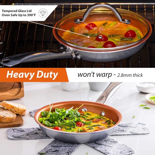  Home Hero Copper Frying Pan 12 Inch with Lid - Copper Skillet Copper Skillets Nonstick 12 Inch Copper Pan Copper 12 Inch Pan 12 Copper Skillet 12 Copper Frying Pan Copper Pans Nonstick