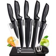 Home Hero 7 pcs Kitchen Knife Set - Block Knife Set - 5 Black Stainless Steel Knives & Knife Sharpener with Acrylic Stand (Black, Stainless Steel)