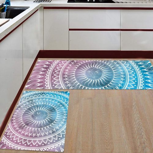  Home L6 HomeL6 Kitchen Mat Set of 2 Piece Non-Slip Bathroom Runner Rug Mandala Ombre Design Doormat Rubber Backing Kitchen Rugs Carpet Indoor Floor Mat 23.6x35.4in+23.6x70.9in