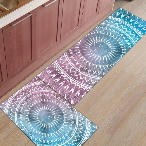  Home L6 HomeL6 Kitchen Mat Set of 2 Piece Non-Slip Bathroom Runner Rug Mandala Ombre Design Doormat Rubber Backing Kitchen Rugs Carpet Indoor Floor Mat 23.6x35.4in+23.6x70.9in