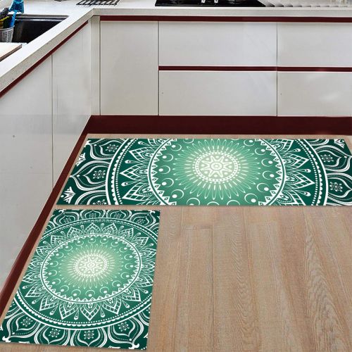  Home L6 Kitchen Mat Set of 2 Piece Non-Slip Bathroom Runner Rug Ombre Mandala Floral Design Sacred Space Boho Meditation Art Doormat Rubber Backing Kitchen Rugs Carpet Indoor Floor Mat 19.