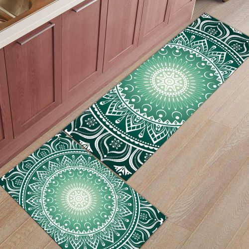  Home L6 Kitchen Mat Set of 2 Piece Non-Slip Bathroom Runner Rug Ombre Mandala Floral Design Sacred Space Boho Meditation Art Doormat Rubber Backing Kitchen Rugs Carpet Indoor Floor Mat 19.